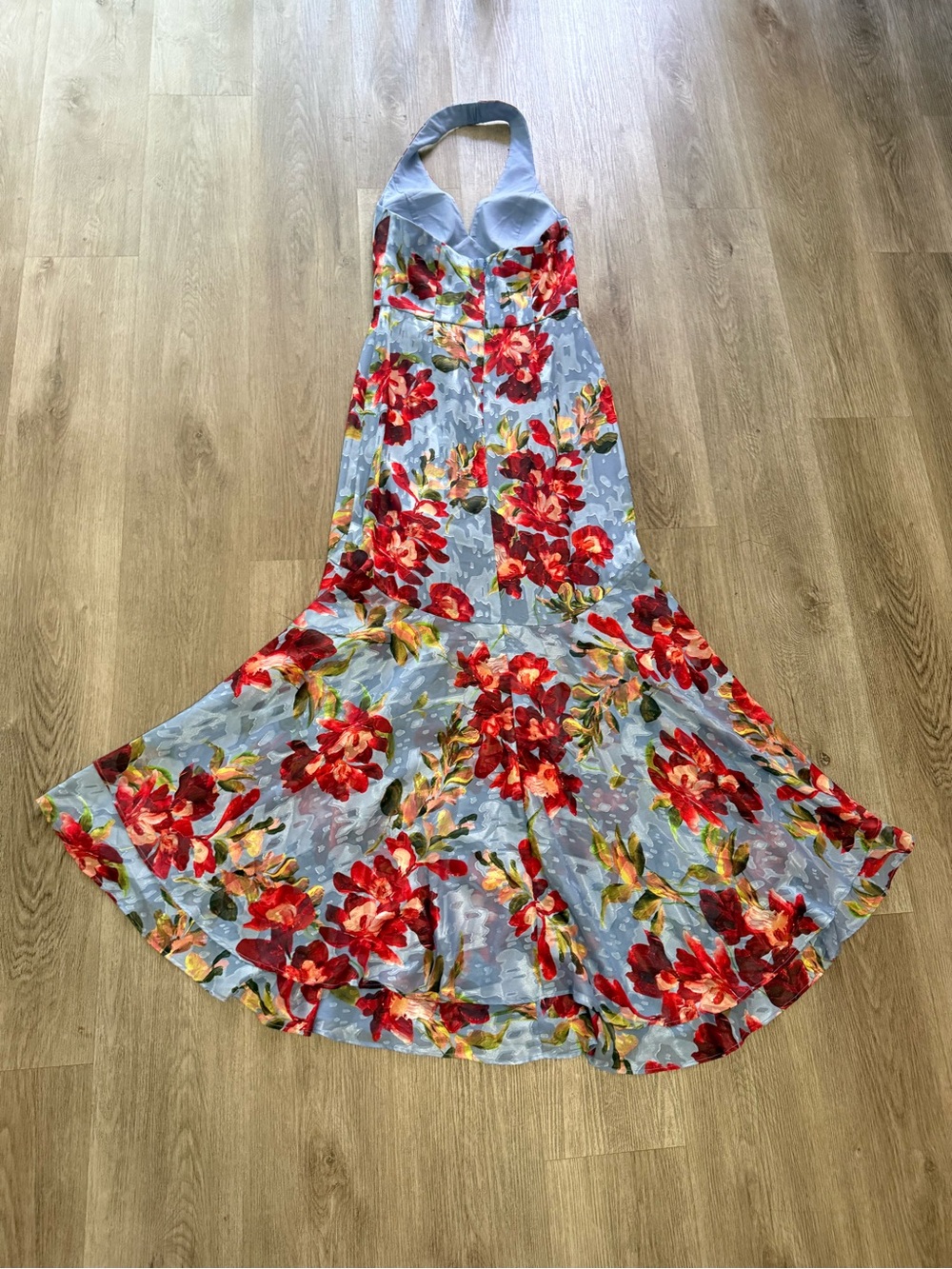 hutch nell blue & red floral halter neck high low ruffled maxi dress size small - Picture 4 of 5